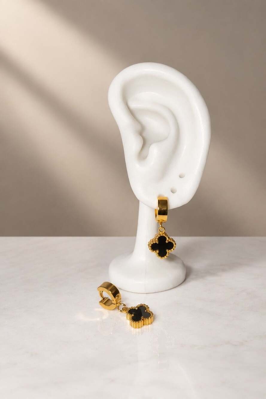 18K Gold Plated Clover Huggie Earrings
